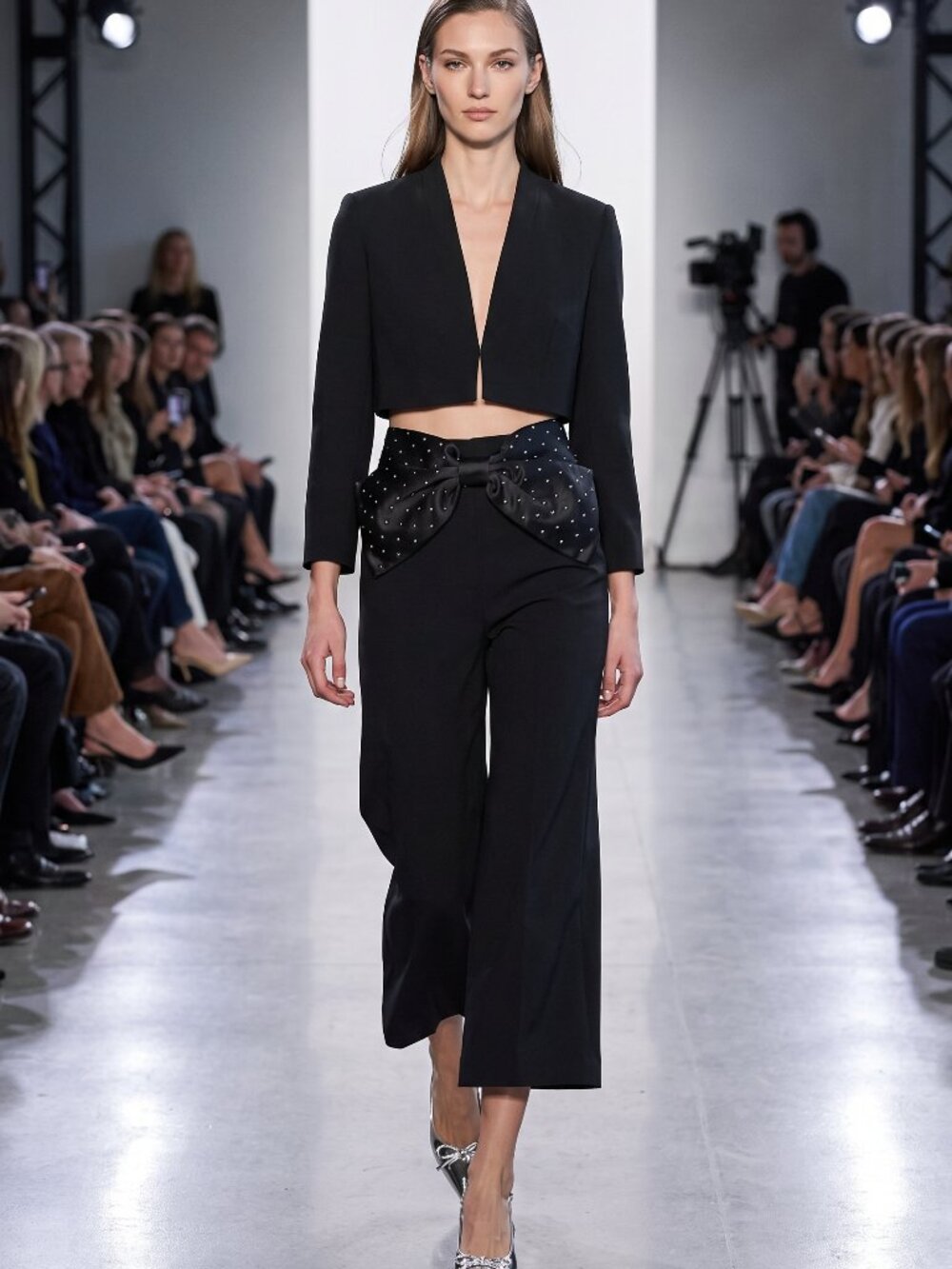 Anthropologie Maeve Colette Bow Waist Rhinestone Sparkle CROP Pants BLACK 26 New